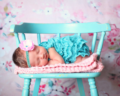 teal baby headband with pink flower